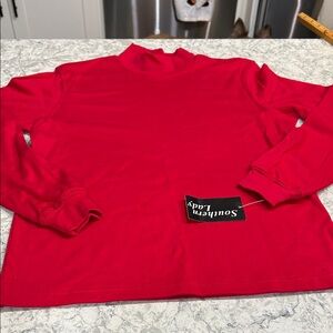 Southern Lady Bold Red Mock Neck Top NOS